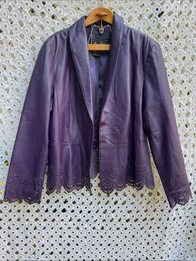 Terry Lewis Classic Luxuries Purple Leather Jacket with Scalloped LaserCut large